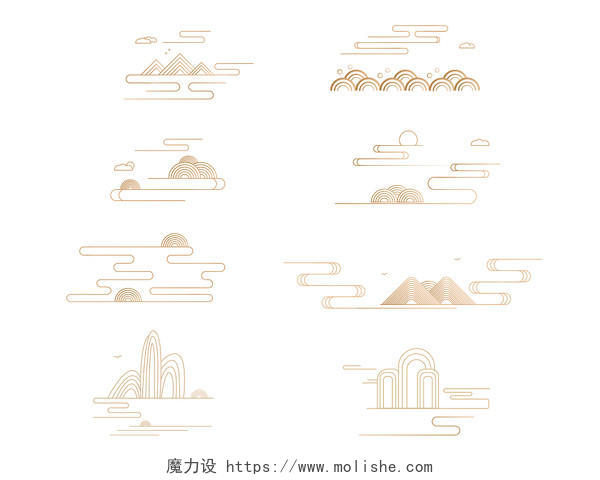 中国风中式传统线性祥云纹山水线条纹理国潮素材中国风祥云元素